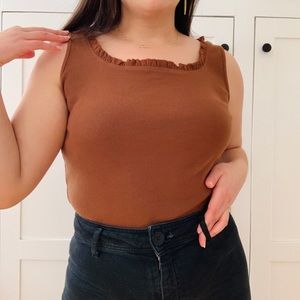 Mountain Lake Cotton Cottagecore Brown Front Ruffle Tank Top Size Small